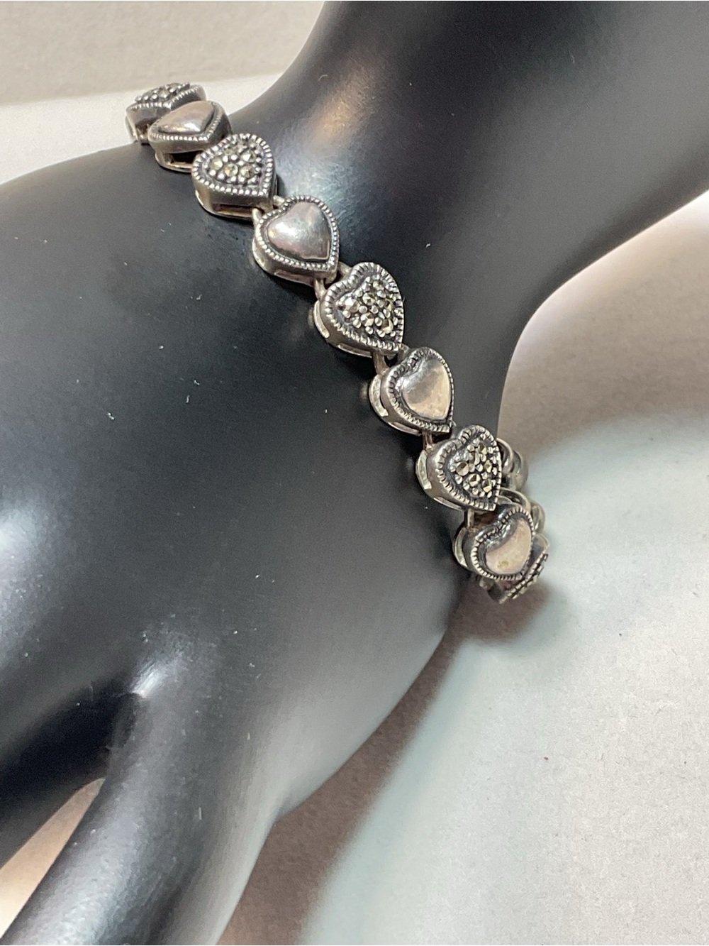 Sterling-Style Heart Link Bracelet in Silver